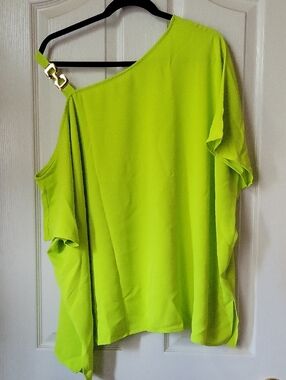 Nina Leonard Neon Lime Off-Shoulder Blouse
